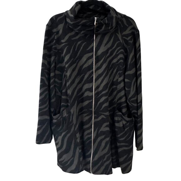 Shannon Passero Loretta Jacket Black Green Zebra Stripes High Neck Pockets XL - Picture 3 of 8